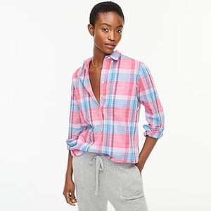 J crew 1/4 button up plaid top